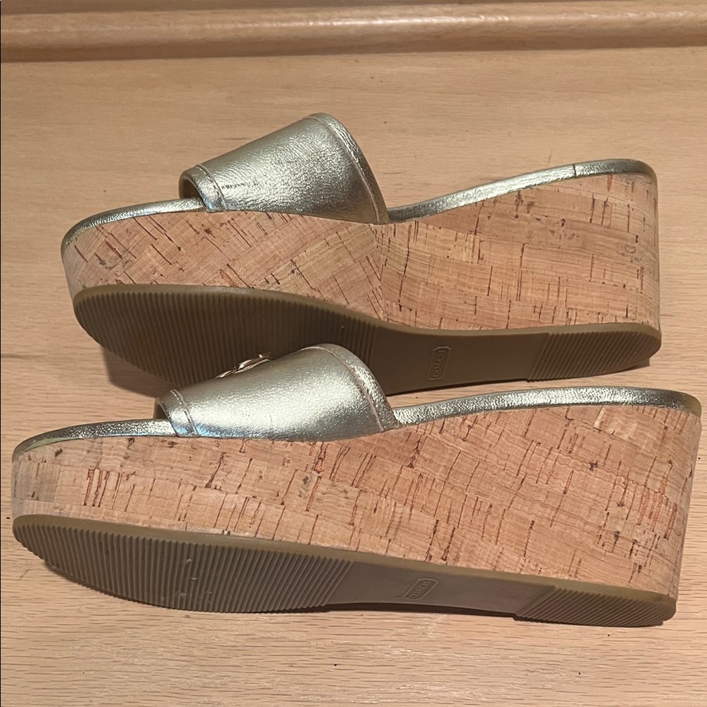 Coach Metallic Gold Slide Mules with Decorative Medallion - Picture 4 of 6